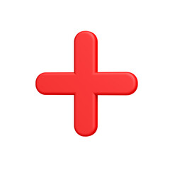 Red plus sign. Isolated. Transparent background. 3d illustration.