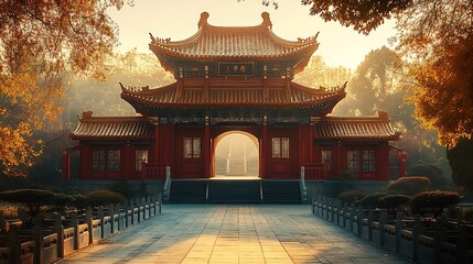 Fototapeta premium Temple in the forest pagoda, temple, architecture, china, asia, building, travel, culture, ancient, roof, pavilion, traditional, japan, palace, korea, religion, sky, beijing, park, history, landscape,