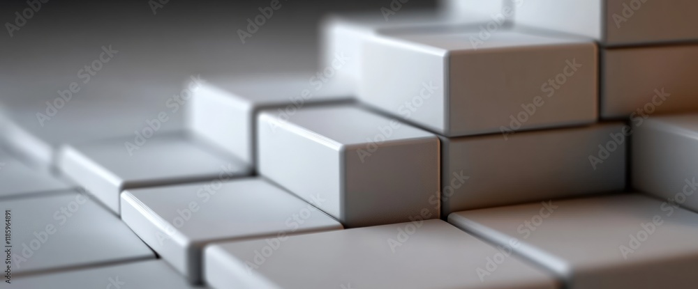Aufkleber abstract 3d render: white cubes ascending in a geometric pattern