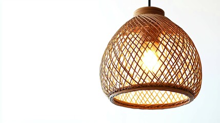 Obraz premium Woven Rattan Pendant Lamp: Warm, Boho Chic Lighting