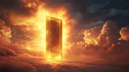 Glowing Portal in Fiery Heaven Cloudscape