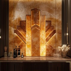 Golden Art Deco Design on Marble Wall Interior - made with Generative AI