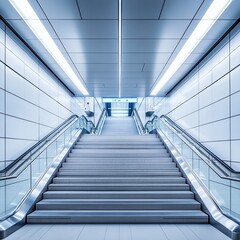 Obraz premium Escalator in modern airport interior with glass walls and steel structure