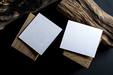 Blank cards mockup on wood, dark background (2)