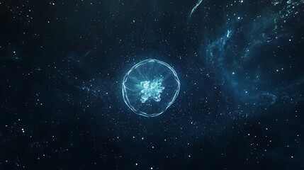 Obraz premium A blue and white space with a large, glowing orb in the center