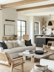 Modern Minimalist Living Room Design With Wooden Beams