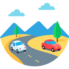 Travel Transportaton Car Road Away Cloud Vector