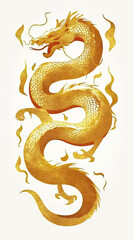 Fototapeta premium Dragon orSnake illustration design, minimalist, graphic design, clear scales, writhing body, gold foil paper brush marks