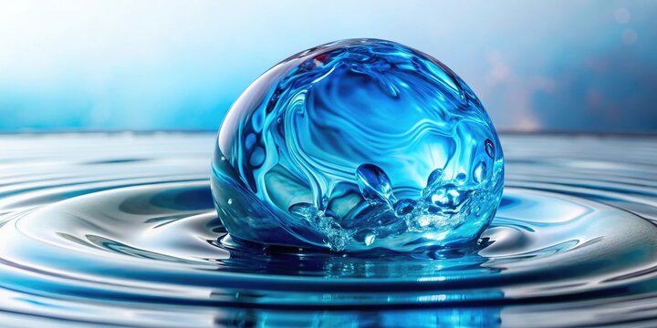 A glob of blue slime on a glass surface with ripples and waves, blue slime, wave motion, ripple effect