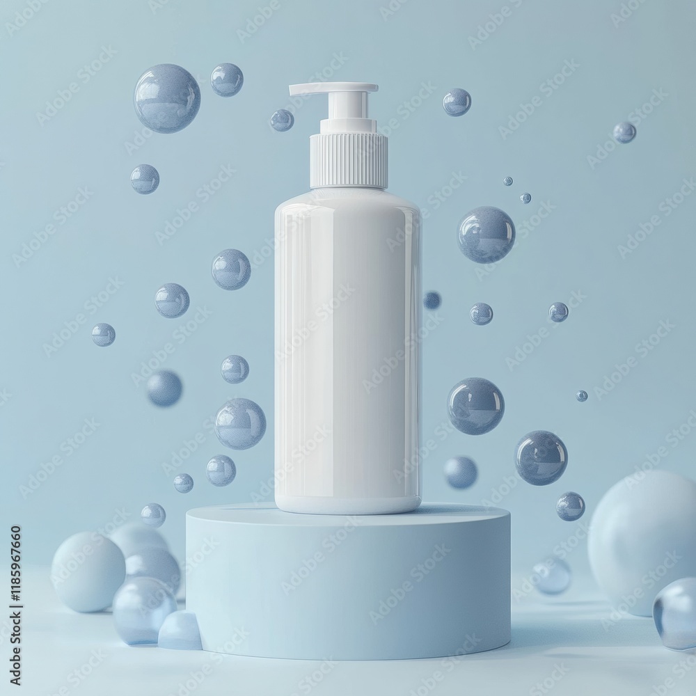 Poster droplets of sanitizer in mid air reflecting light in a clean, modern setting promoting hygiene pract