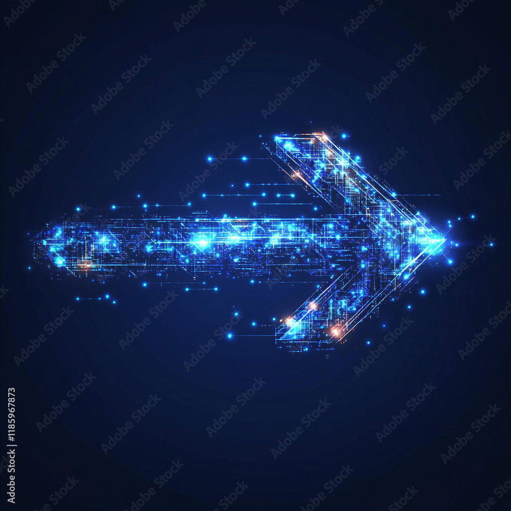 Aufkleber digital arrow composed of glowing particles illustrating direction and movement in a modern style