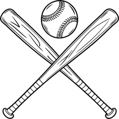 Vector Illustration of Crossed Baseball Bats and Ball