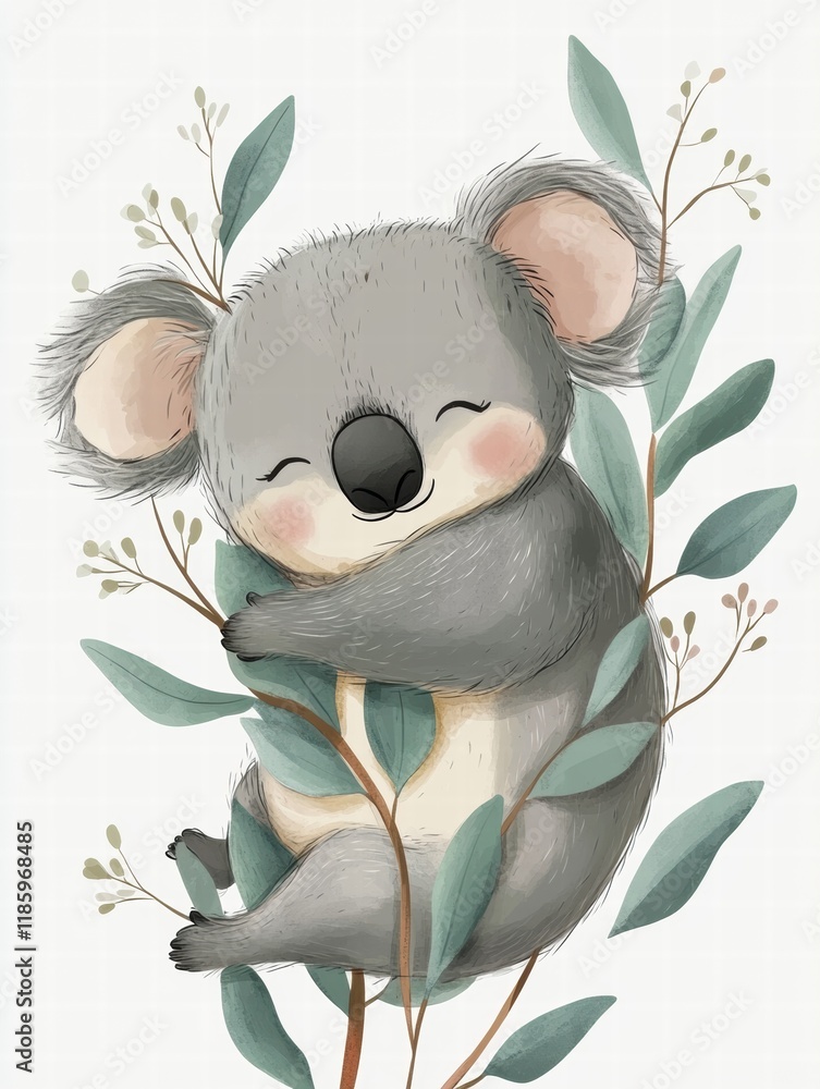 Aufkleber cute koala resting in eucalyptus branches while surrounded by leaves during a peaceful moment in nat