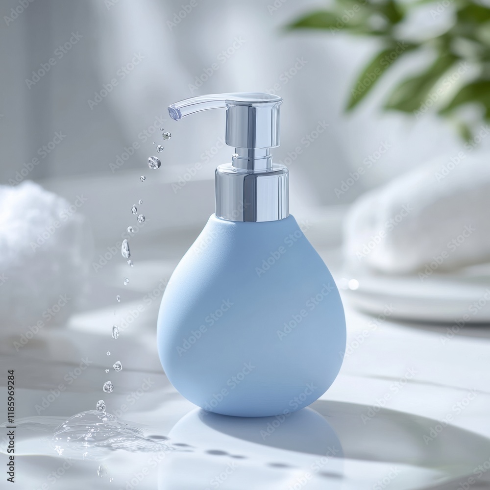 Poster Droplets of sanitizer effectively eliminate bacteria in a clean, modern setting. Generative AI