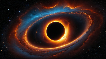 A captivating and detailed depiction of a black hole, showcasing its swirling accretion disk and the gravitational pull that distorts light around it