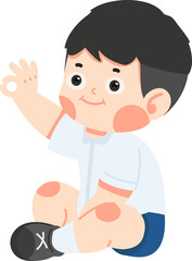 Cute student boy sitting make ok sign