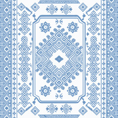 Obraz premium Captivating Snowflake Tapestry: Intricate Geometric Patterns and Symmetrical Motifs Evoke the Enchanting Winter Wonderland of Scandinavian Folk Art