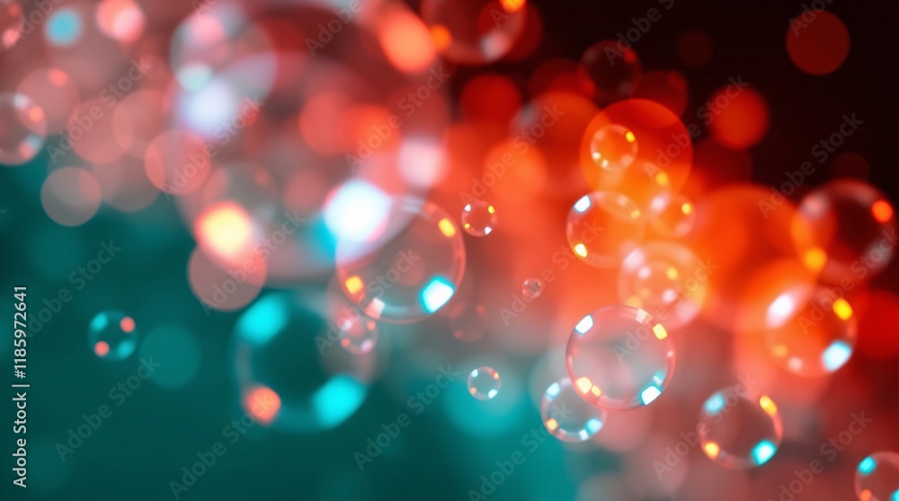 Poster abstract image featuring vibrant round bubbles in a red and teal background conveying creativity and