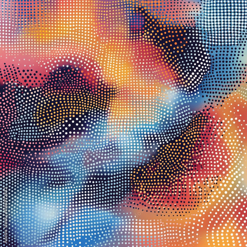 Poster vibrant abstract art featuring dynamic colors and textures with a playful dot pattern