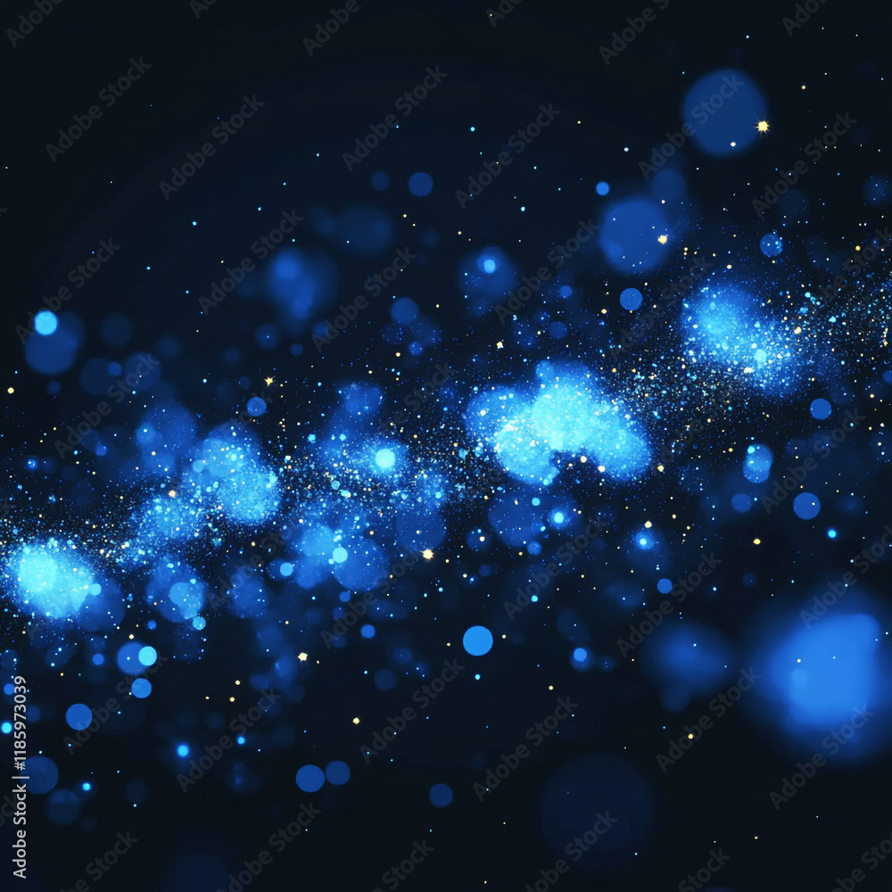 Poster shimmering blue particles creating a cosmic effect against a dark background