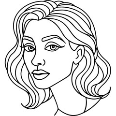 Elegant Female Portrait Line Art. Black and White Minimalist Face Illustration