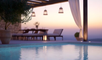 Fototapeta premium The terrace combines traditional Mediterranean charm with modern luxury, Generative AI