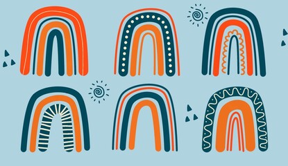 A colorful set of boho rainbow digital artwork. Cozy colorful rainbow illustrations. colorful pattern digital prints for background and wallpaper. pattern journaling cellophane tape fun ornament