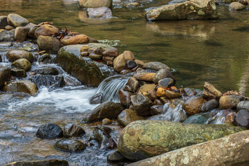 river flow over the river on nature rural village.