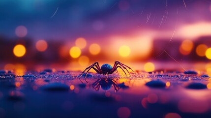 Night Spider Reflection: A Surreal Macro Photography