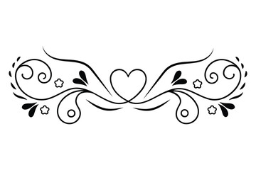 
Filigree curly Calligraphic line art Heart, Fancy Line Flourishes Swirls hearts, curve romantic doodle love separator, Valentines Day divider flourish Swirl, lettering header hearts scroll