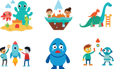 Children choiceful coloring cartoon on white background