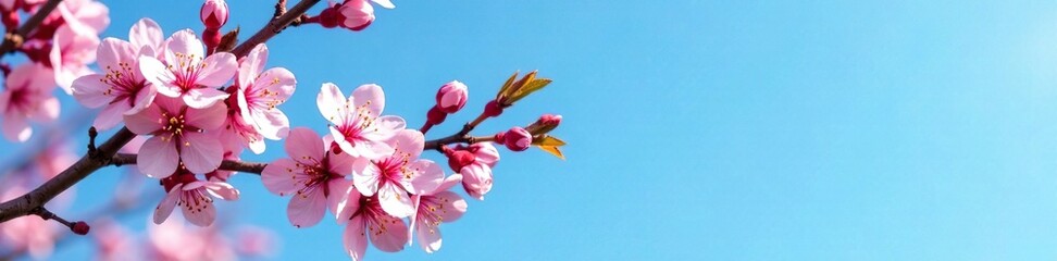Fototapeta premium Blooming willow branch against a clear blue sky in spring, sky, flowers