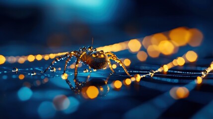 Dew-Kissed Spider in a Nighttime Web