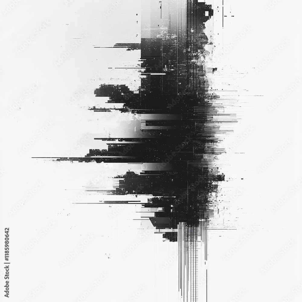 Poster abstract black and white artwork with dynamic lines and textured patterns