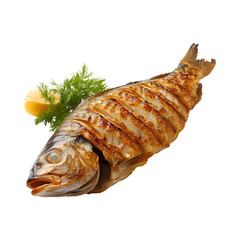 Grilled Fish with Lemon Isolated on Transparent Background