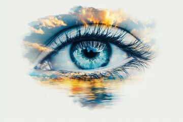 Double exposure art of eye sunset landscape reflection