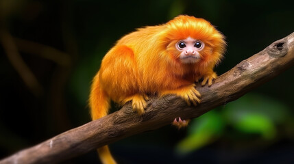 vibrant golden monkey perched on branch, showcasing its unique fur