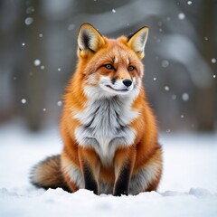 Obraz premium Fox sitting in snow during snowfall