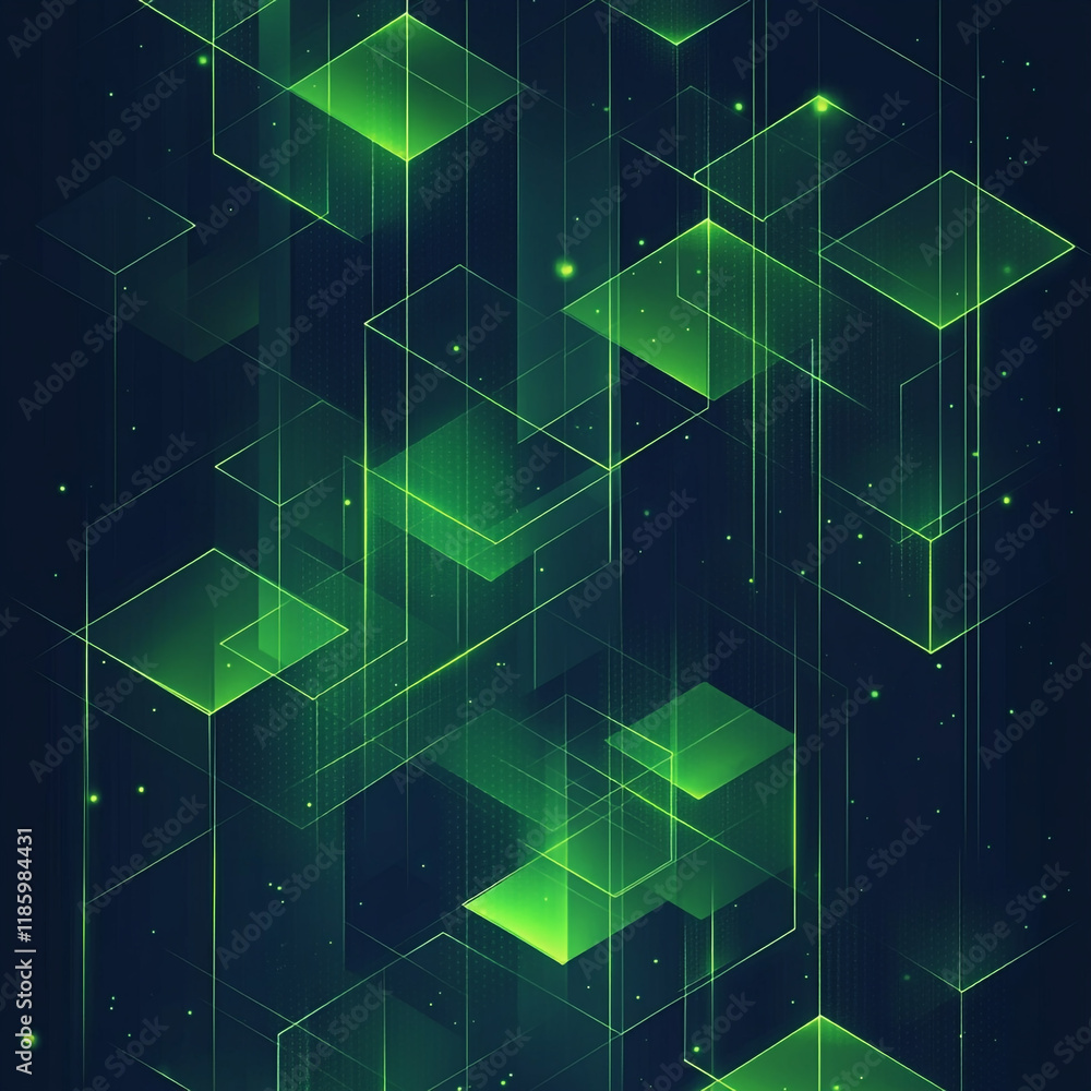 Poster green geometric patterns create a dynamic visual landscape in digital art