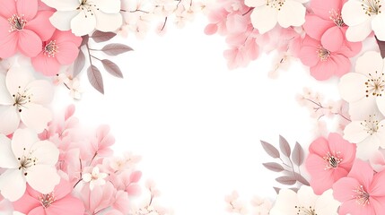 Soft Pastel Spring Blossoms and Bold Tropical Leaves on a Clean White Background