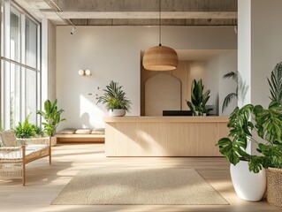 Minimalist Modern Reception Area With Natural Elements