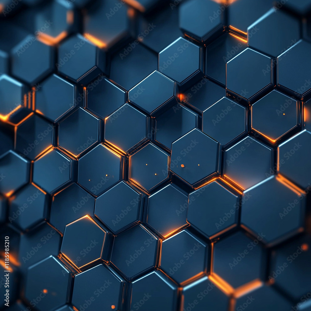 Poster intricate hexagonal pattern with glowing accents on a dark surface design