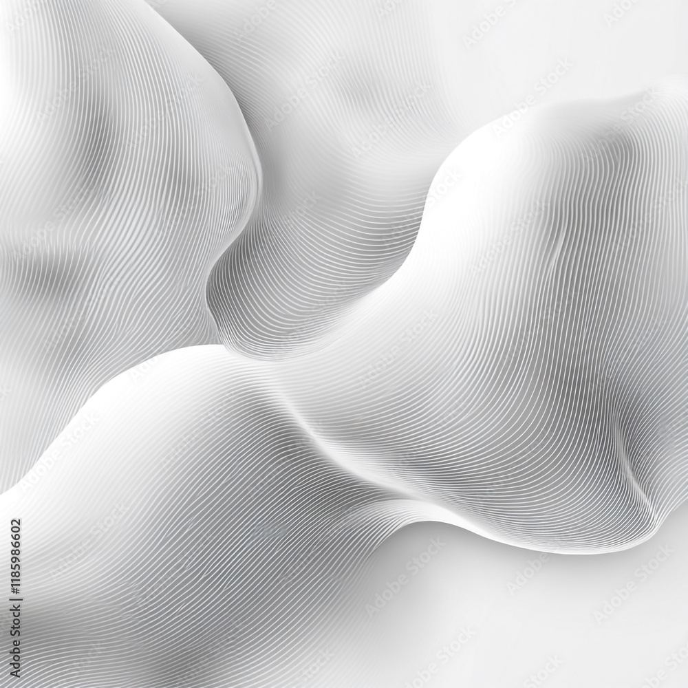 Poster flowing white fabric creates elegant waves and textures in minimalistic design