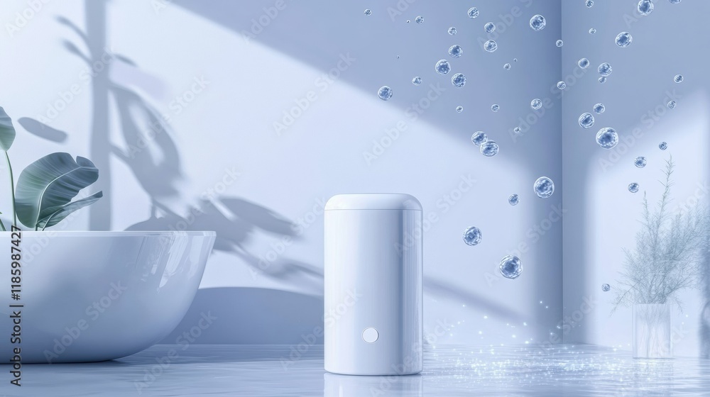 Poster Droplets of sanitizer actively eliminating bacteria in a bright and clean space during daytime. Generative AI