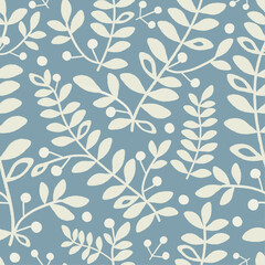 Vector illustration of grunge two-color leaves seamless pattern. Floral organic background. For textiles, wallpaper and packaging. 