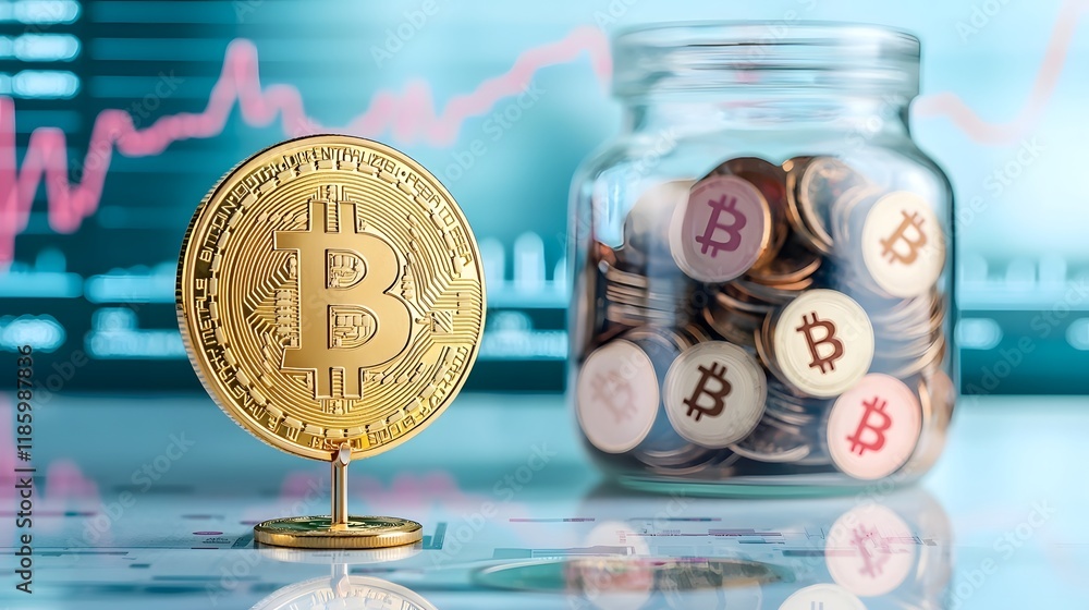 Aufkleber bitcoin cryptocurrency and financial data visualization on trading charts and graphs