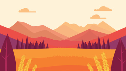 Fototapeta premium Wheat Field Nature Landscape with Mountains Hills View in the Morning