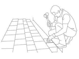 Paver installing paving stone on footpath