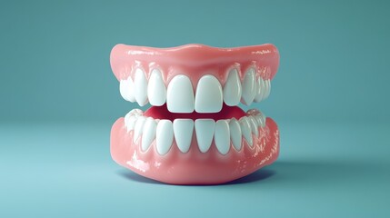 Fototapeta premium Radiant smile with perfectly white teeth, ideal for promoting dental care and oral hygiene services.