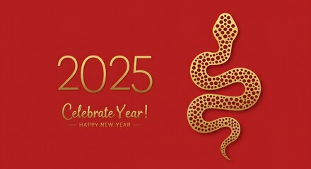 inimalistic golden snake silhouette with dotted pattern on bold red background for elegant Chinese new year 2025 celebration